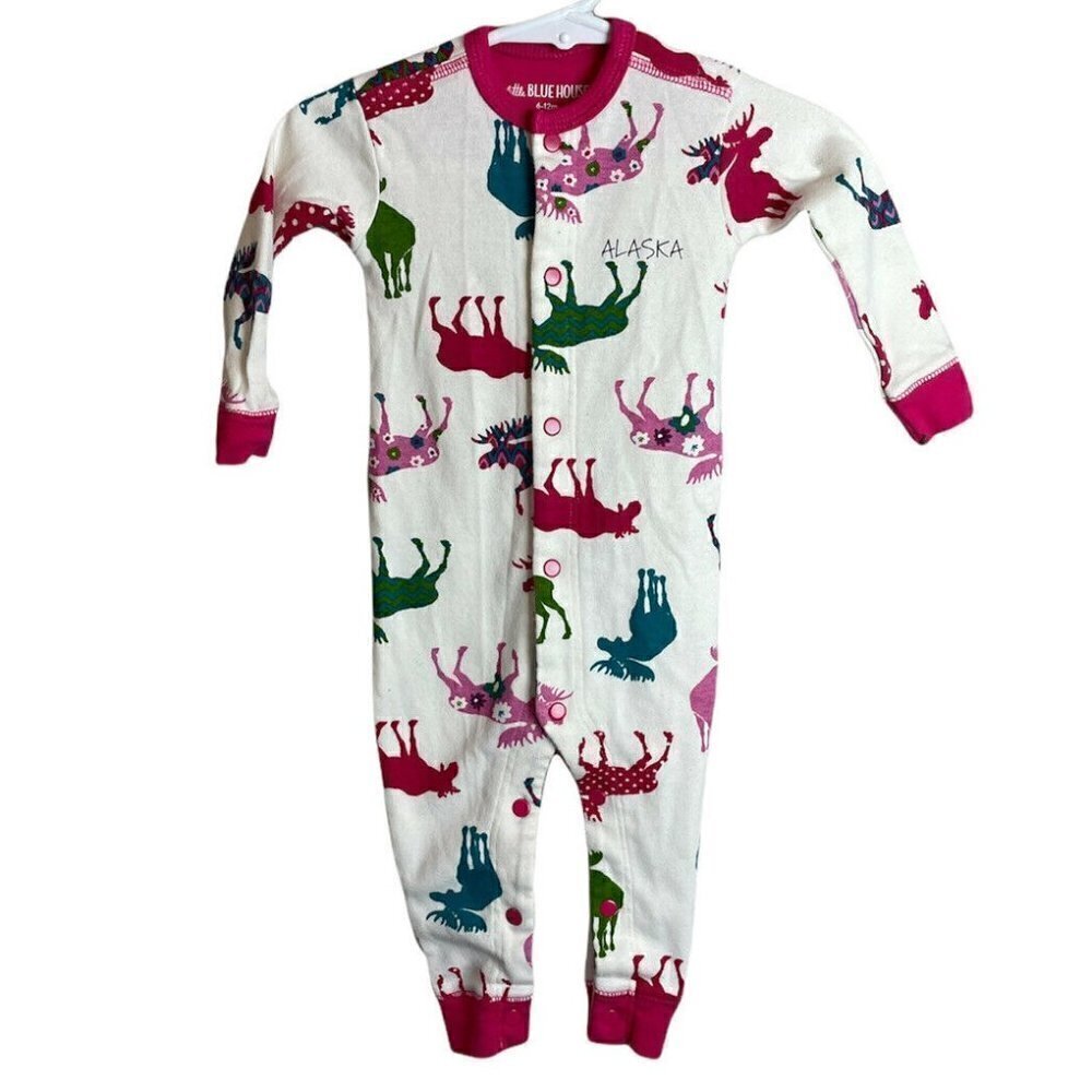 Hatley Little Blue House MOOSE Pajamas 6-12 Months Baby Girl Pink Pjs Alaska